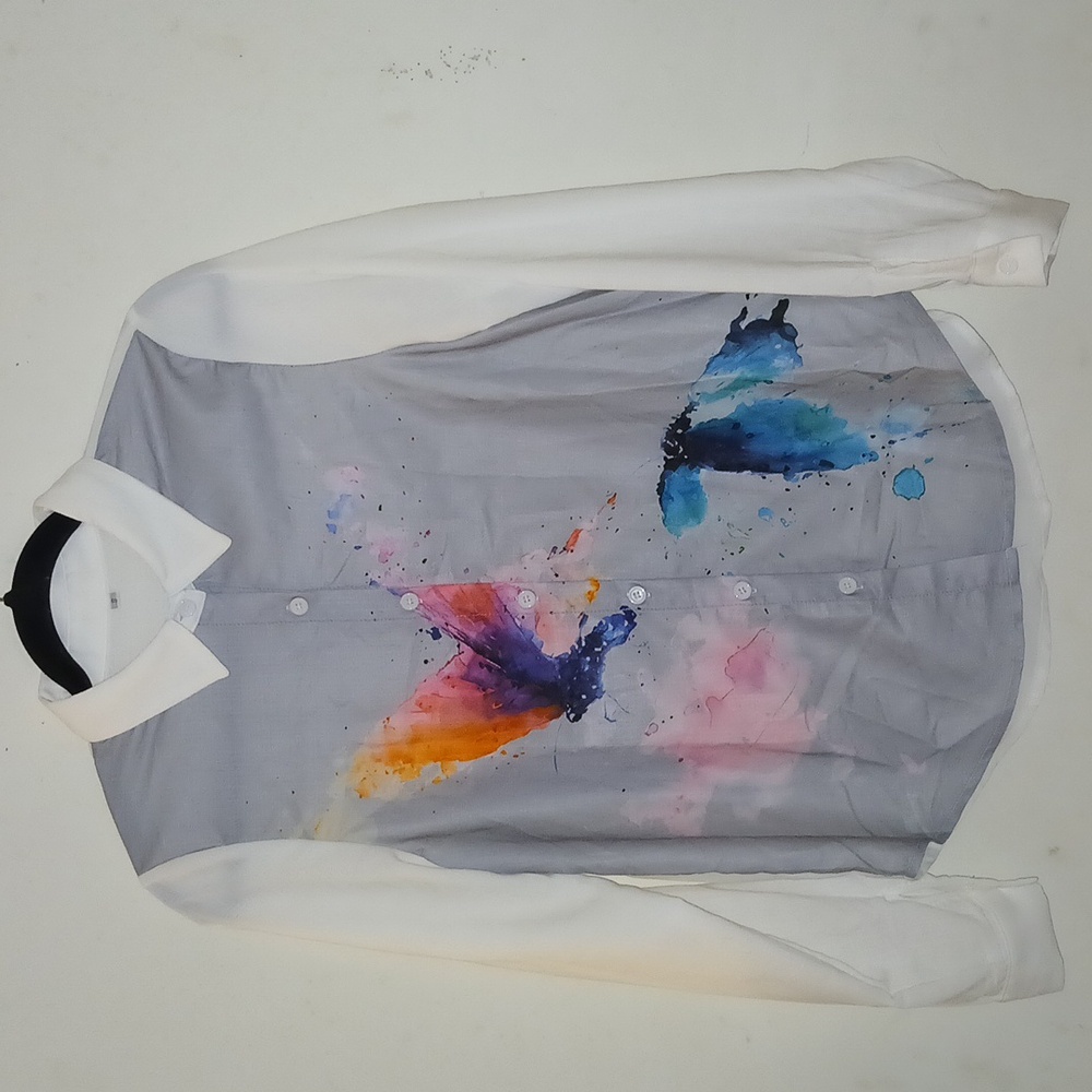 Butterfly Print Button Front Shirt, Casual Long Sleeve Shirt | Size Small‎